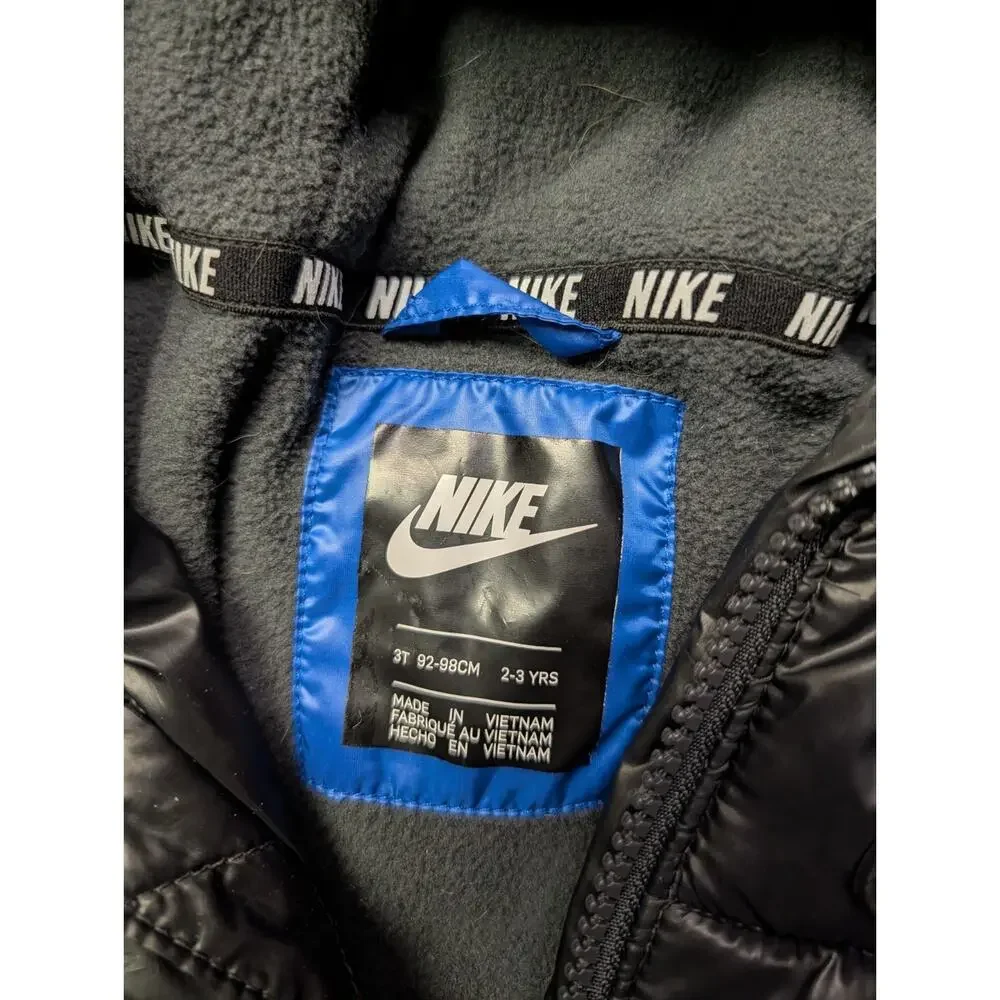 NIKE Size 3T Boys Toddler Full-Zip Puffer Jacket Winter Coat Black Blue Hooded
